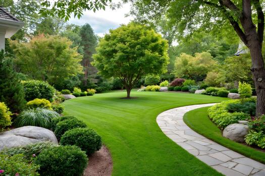 lush-garden-design-with-curving-stone-path-photo